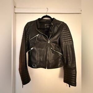 Leather Moto Jacket - Black ZARA